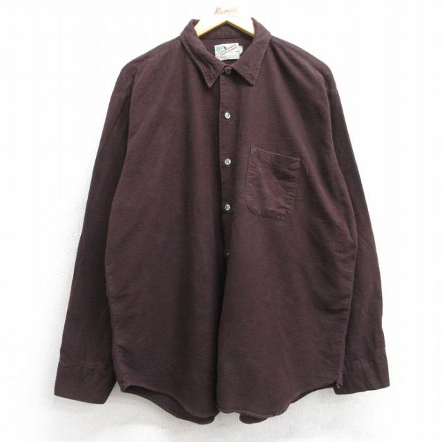 XL★古着 長袖 フランネル シャツ メンズ 80年代 80s コットン USA製 茶 ブラウン 25oct03 中古 トップス