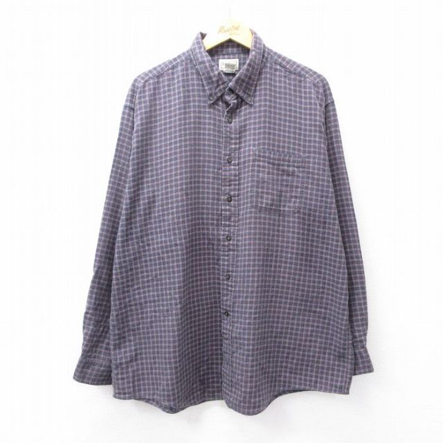 【20%OFF】XL★古着 エルエルビーン LLBEAN 長袖 フランネル シャツ メンズ 00年代 00s 大きいサイズ ロング丈 コットン ボタンダウン グレー他 チェック 25oct03 中古 トップス