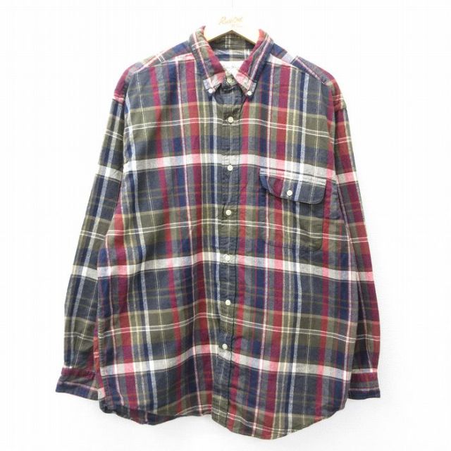 エディーバウアー 00s 長袖フランネルシャツ チェック ネイビー XL | 古着