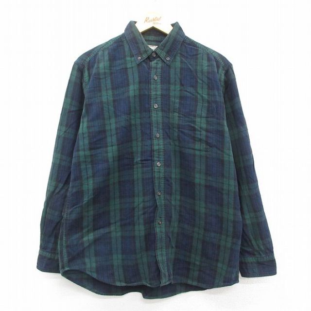 L★古着 エルエルビーン LLBEAN 長袖 フランネル シャツ メンズ 00年代 00s コットン ボタンダウン 緑他 グリーン タータン チェック ブラックウォッチ 25oct09 中古 トップス