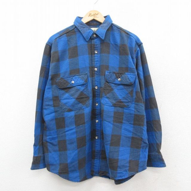 XL★古着 セントジョンズベイ 長袖 ヘビー フランネル シャツ メンズ 90年代 90s 大きいサイズ コットン 青他 ブルー バッファロー チェック 【spe】 25oct09 中古 トップス