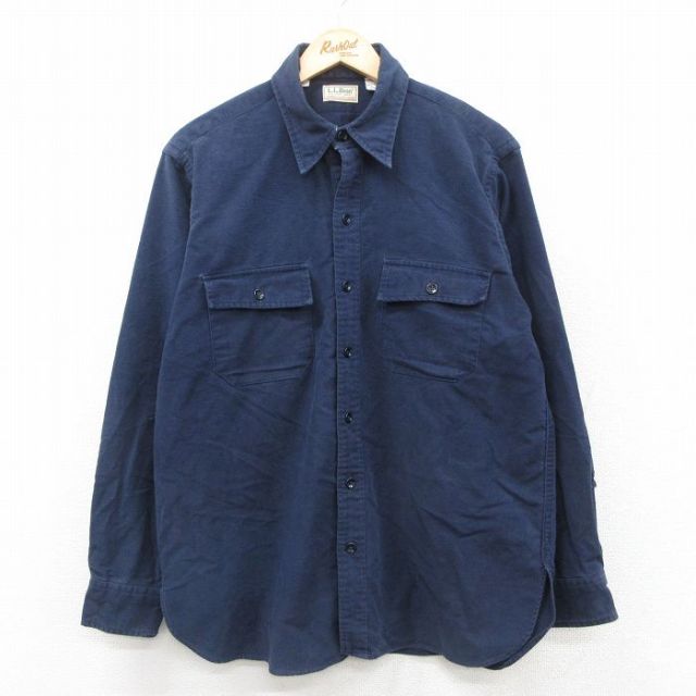 XL★古着 エルエルビーン LLBEAN 長袖 ヘビー フランネル シャツ メンズ 80年代 80s シャモアクロス コットン USA製 濃紺 ネイビー 25oct09 中古 トップス