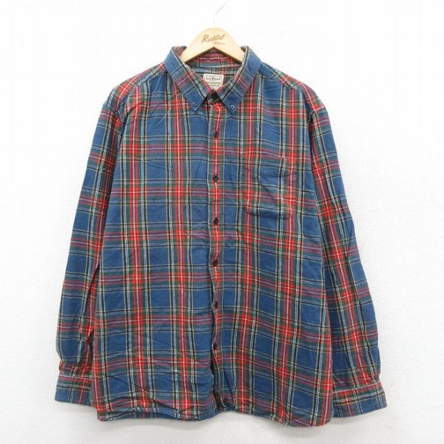 【20%OFF】XL★古着 エルエルビーン LLBEAN 長袖 フランネル シャツ メンズ 00年代 00s 大きいサイズ コットン ボタンダウン 紺他 ネイビー チェック 【spe】 25oct11 中古 トップス
