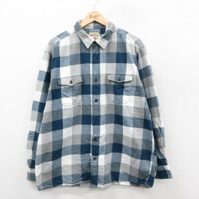 XL★古着 レッドヘッド 長袖 フランネル シャツ メンズ 大きいサイズ コットン 紺他 ネイビー チェック 25oct11 中古 トップス