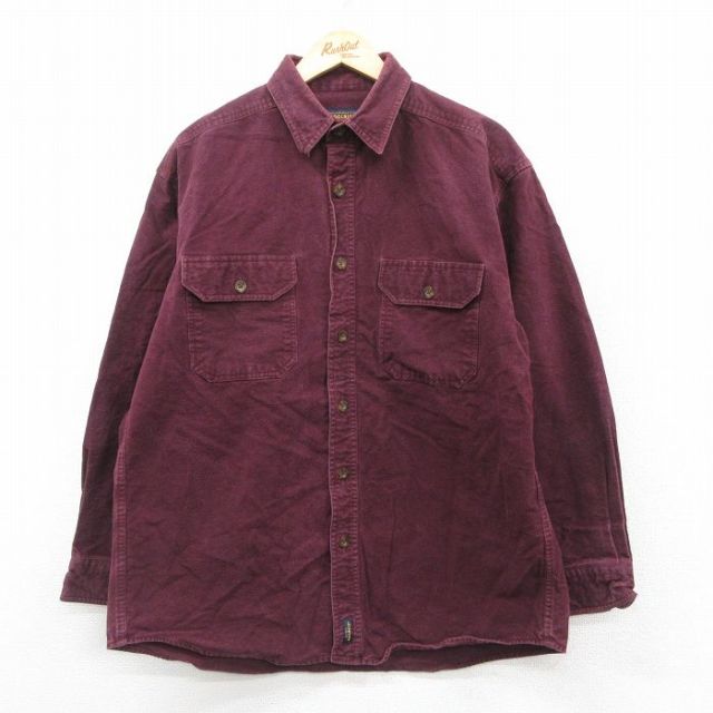 L★古着 ウールリッチ WOOLRICH 長袖 ヘビー フランネル シャツ メンズ ロング丈 エンジ 25oct11 中古 トップス