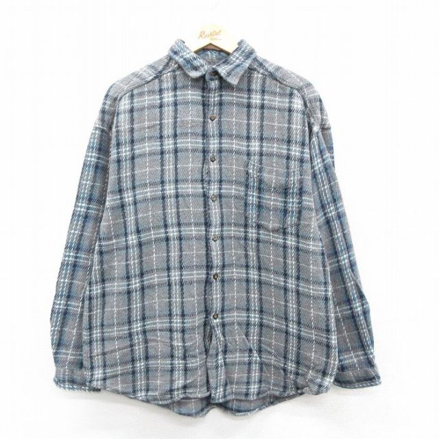 XL★古着 STRUCTURE 長袖 ヘビー フランネル シャツ メンズ コットン グレー他 チェック 25oct11 中古 トップス
