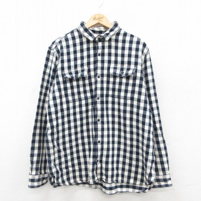 XL★古着 ギャップ GAP 長袖 フランネル シャツ メンズ 大きいサイズ コットン 紺他 ネイビー チェック 25oct18 中古 トップス
