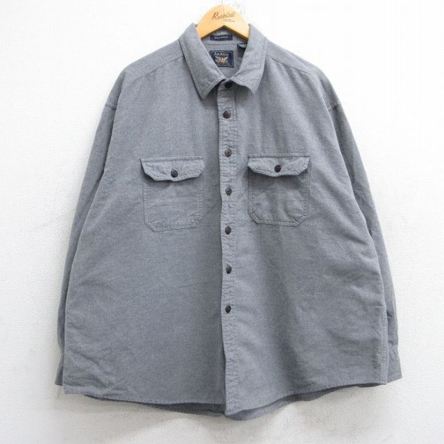 XL★古着 アロー 長袖 ヘビー フランネル シャツ メンズ シャモア 大きいサイズ コットン グレー 25oct18 中古 トップス