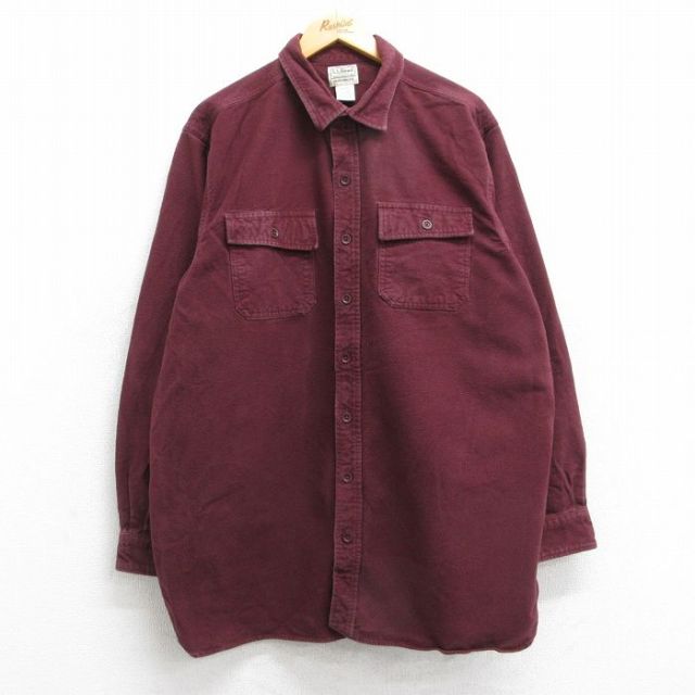 XL★古着 エルエルビーン LLBEAN 長袖 ヘビー フランネル シャツ メンズ 00年代 00s 大きいサイズ ロング丈 コットン エンジ 25oct18 中古 トップス