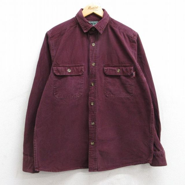 L★古着 ウールリッチ WOOLRICH 長袖 ヘビー フランネル シャツ メンズ コットン エンジ 25oct18 中古 トップス