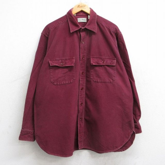 【50%OFF】エルエルビーン 80s 長袖フランネルシャツ シャモアクロス バーガンディ XL | 古着