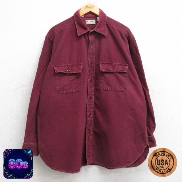 【50%OFF】エルエルビーン 80s 長袖フランネルシャツ シャモアクロス バーガンディ XL | 古着
