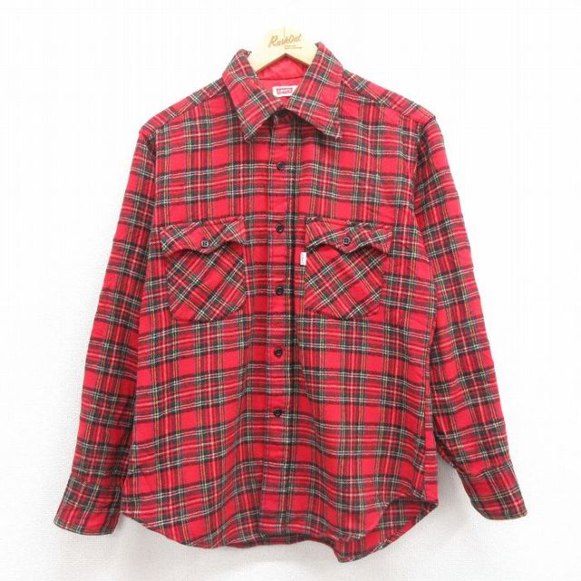 L★古着 リーバイス Levis 長袖 ウール シャツ メンズ 70年代 70s 赤他 レッド タータン チェック 25oct20 中古 トップス