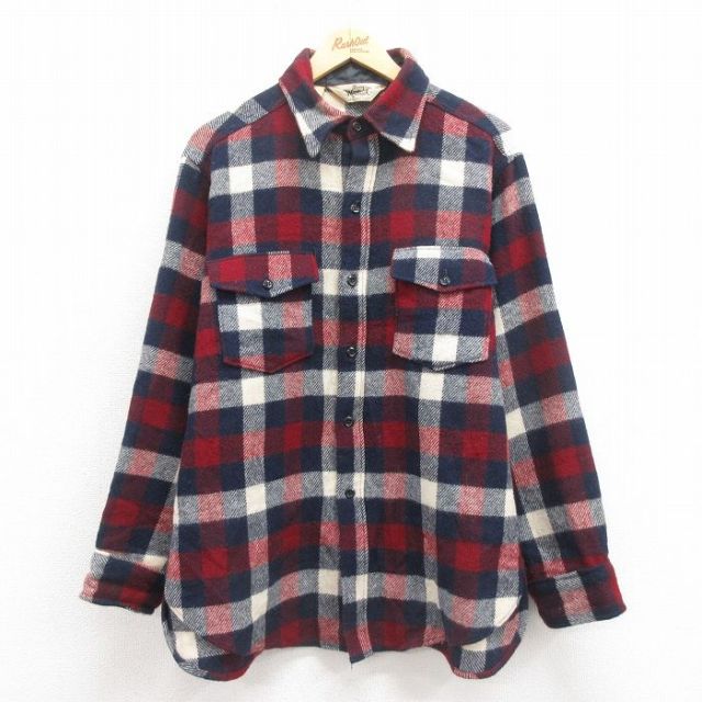XL★古着 ウールリッチ WOOLRICH 長袖 ウール シャツ メンズ 80年代 80s 紺他 ネイビー チェック 25oct20 中古 トップス
