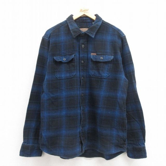 XL★古着 オービス ORVIS 長袖 ヘビー フランネル シャツ メンズ コットン 紺 ネイビー チェック 25oct20 中古 トップス