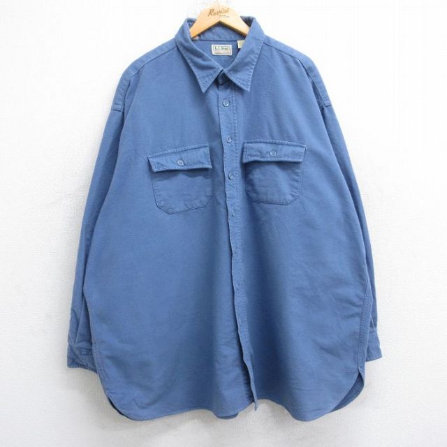 XL★古着 エルエルビーン LLBEAN 長袖 ヘビー フランネル シャツ メンズ 80年代 80s シャモアクロス 大きいサイズ ロング丈 コットン USA製 薄紺 ネイビー 25oct20 中古 トップス