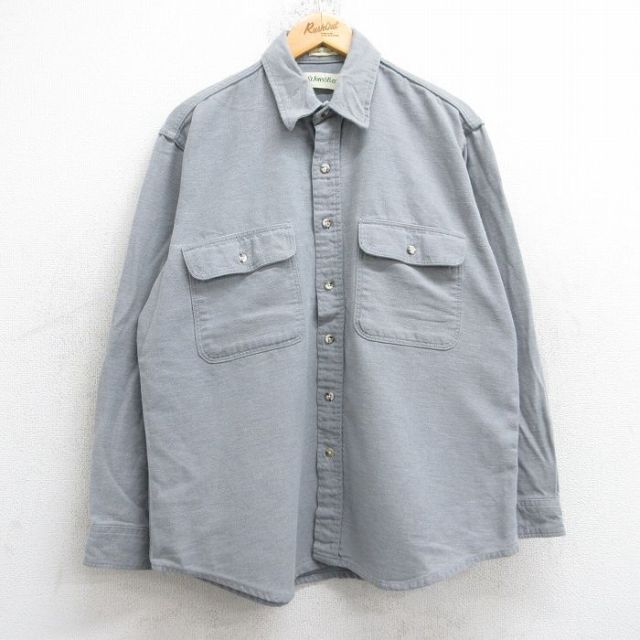XL★古着 セントジョンズベイ 長袖 ヘビー フランネル シャツ メンズ 90年代 90s シャモアクロス コットン USA製 薄グレー 25oct20 中古 トップス