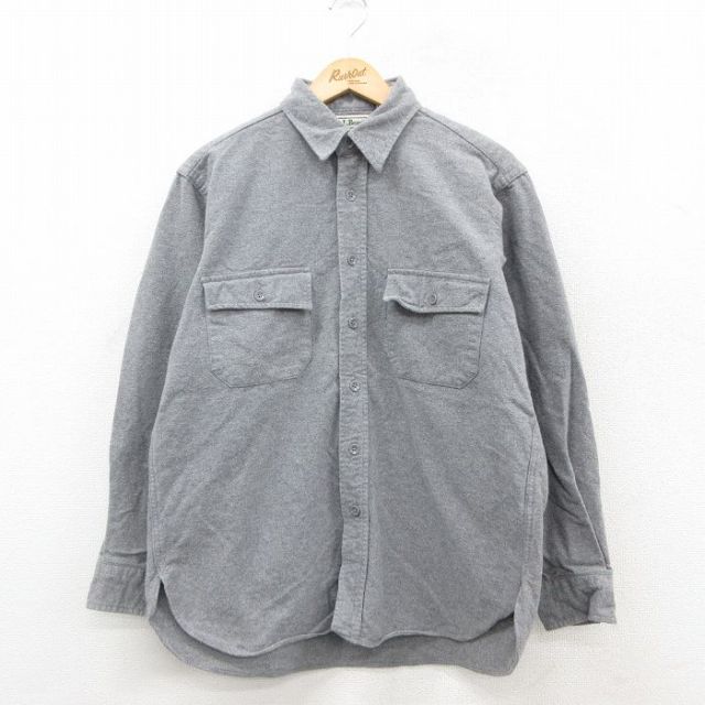 L★古着 エルエルビーン LLBEAN 長袖 ヘビー フランネル シャツ メンズ 80年代 80s シャモアクロス コットン USA製 グレー 25oct24 中古 トップス