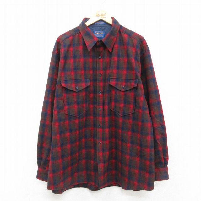 XL★古着 ペンドルトン PENDLETON 長袖 ウール シャツ メンズ 大きいサイズ 赤他 レッド チェック 【spe】 25oct24 中古 トップス