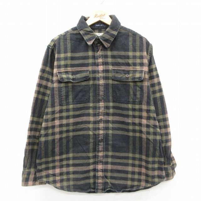 XL★古着 セントジョンズベイ 長袖 フランネル シャツ メンズ コットン 濃緑他 グリーン チェック 25oct24 中古 トップス