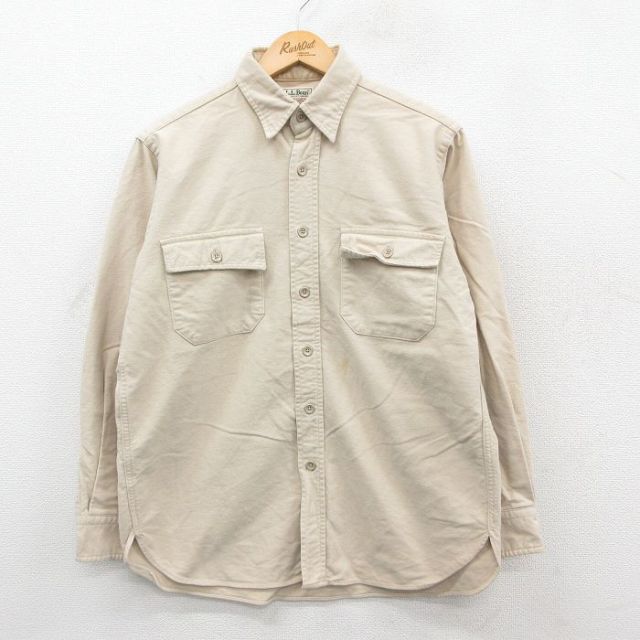 L★古着 エルエルビーン LLBEAN 長袖 ヘビー フランネル シャツ メンズ 80年代 80s シャモアクロス 薄ベージュ カーキ 25oct25 中古 トップス