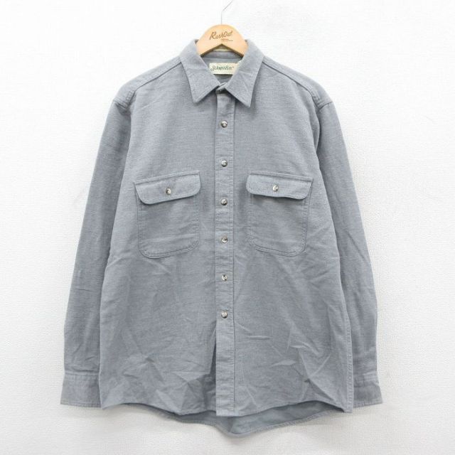 XL★古着 セントジョンズベイ 長袖 ヘビー フランネル シャツ メンズ 90年代 90s ロング丈 コットン グレー 25oct25 中古 トップス