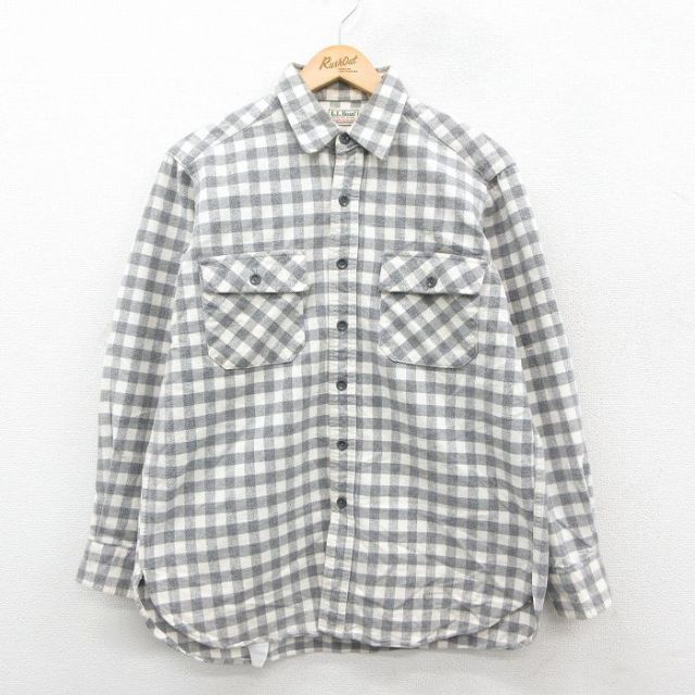 L★古着 エルエルビーン LLBEAN 長袖 ヘビー フランネル シャツ メンズ 80年代 80s シャモアクロス コットンUSA製 グレー他 チェック 25oct25 中古 トップス