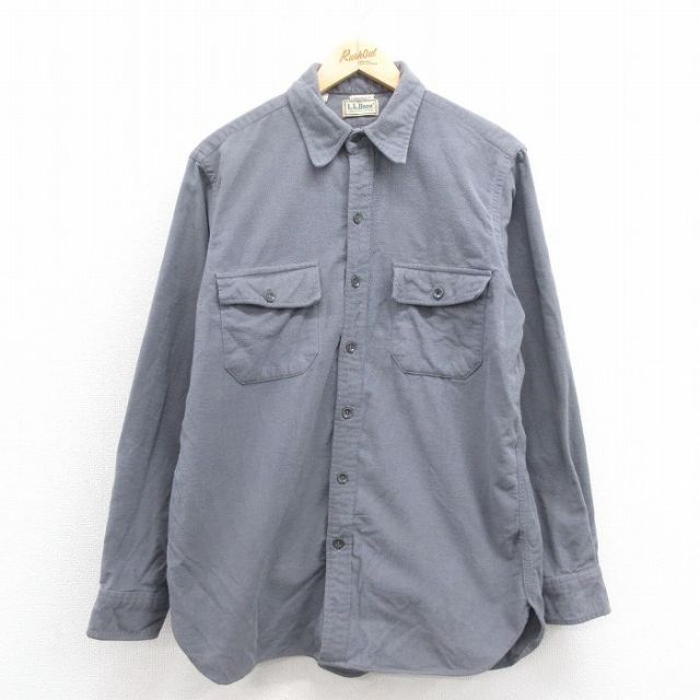 M★古着 エルエルビーン LLBEAN 長袖 フランネル シャツ メンズ 80年代 80s コットン グレー 25oct25 中古 トップス