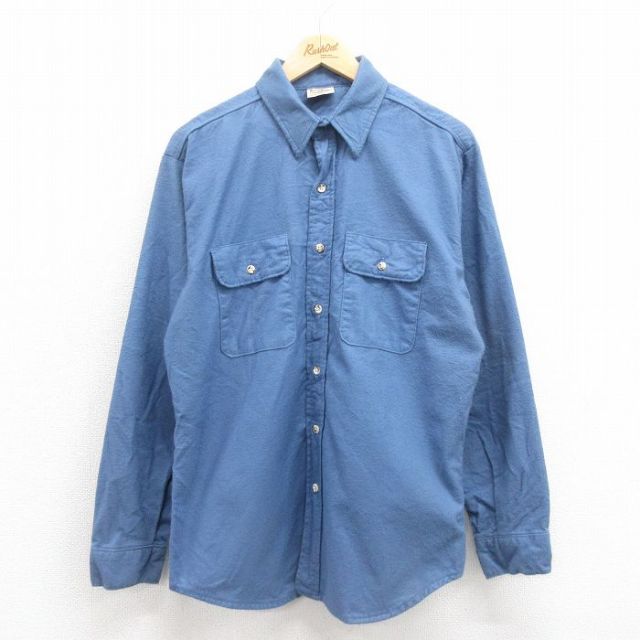L★古着 ファイブブラザー 長袖 フランネル シャツ メンズ 90年代 90s コットン USA製 薄紺 ネイビー 25oct25 中古 トップス