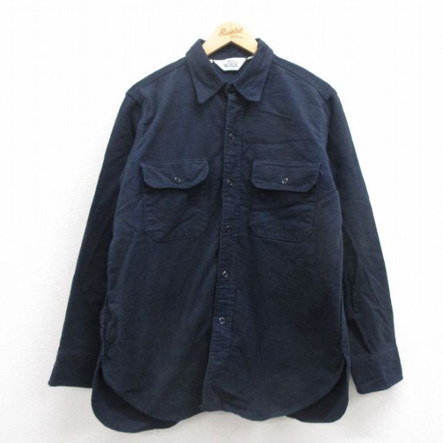 L★古着 ウールリッチ WOOLRICH 長袖 ヘビー フランネル シャツ メンズ 80年代 80s コットン 紺 ネイビー 25oct25 中古 トップス