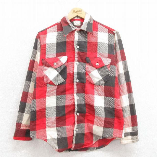 S★古着 オシュコシュ OSHKOSH 長袖 ヘビー フランネル シャツ メンズ 70年代 70s コットン 赤他 レッド チェック 25oct25 中古 トップス