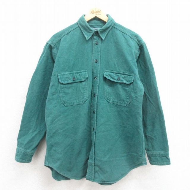 L★古着 ウールリッチ WOOLRICH 長袖 ヘビー フランネル シャツ メンズ 00年代 00s コットン 緑 グリーン 25oct25 中古 トップス
