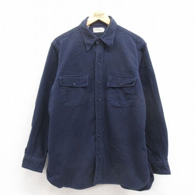 L★古着 エルエルビーン LLBEAN 長袖 ヘビー フランネル シャツ メンズ 90年代 90s コットン 紺 ネイビー 【spe】 25oct25 中古 トップス