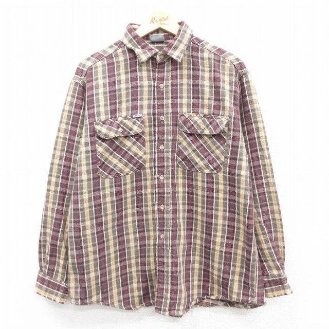 L★古着 カーハート Carhartt 長袖 ヘビー フランネル シャツ メンズ 00年代 00s ベージュ他 カーキ チェック 25oct28 中古 トップス