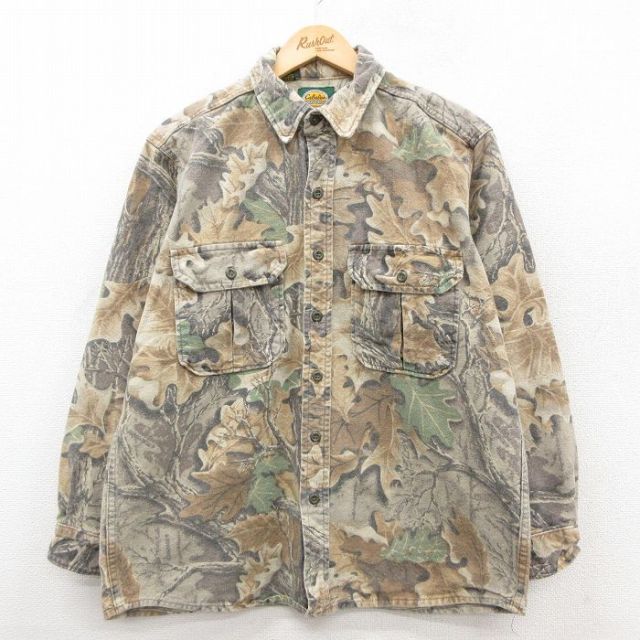 XL★古着 カベラス 長袖 ヘビー フランネル シャツ メンズ 90年代 90s コットン USA製 ベージュ他 カーキ 迷彩 【spe】 25oct28 中古 トップス