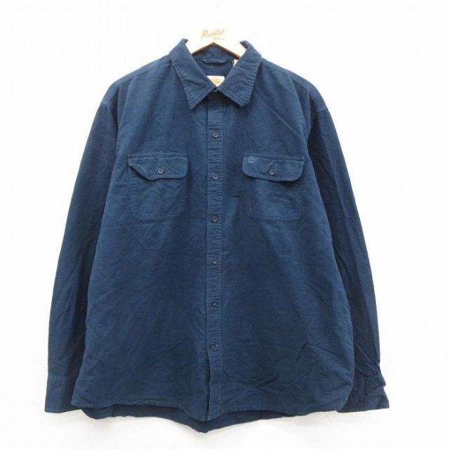 XL★古着 ティンバーランド 長袖 ヘビー フランネル シャツ メンズ ワンポイントロゴ 大きいサイズ コットン 紺 ネイビー 25oct28 中古 トップス