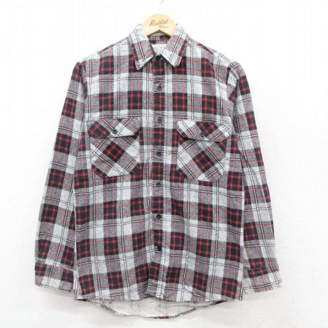 M★古着 シアーズ 長袖 ヘビー フランネル シャツ メンズ 90年代 90s USA製 グレー他 チェック 25oct28 中古 トップス