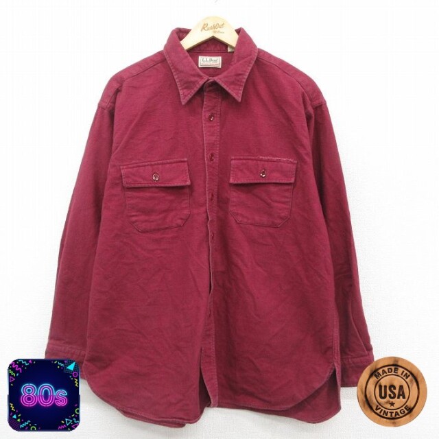【50%OFF】エルエルビーン 80s 長袖フランネルシャツ シャモアクロス バーガンディ XL | 古着