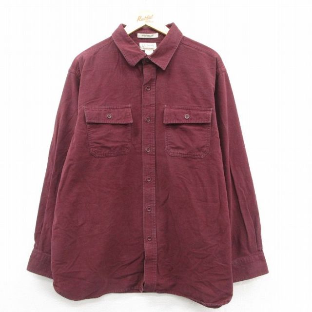 【50%OFF】エルエルビーン 00s 長袖フランネルシャツ シャモアクロス バーガンディ XL | 古着
