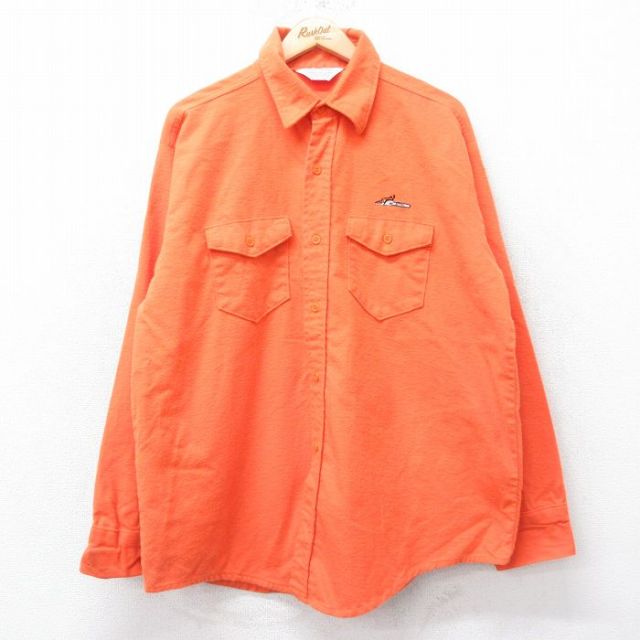 ヘビー 70s 長袖フランネルシャツ チェーンソー オレンジ XL | 古着