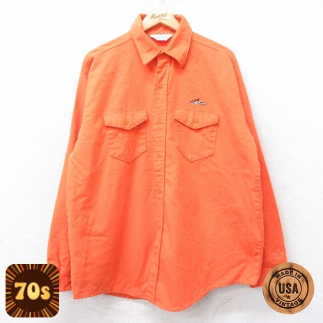 ヘビー 70s 長袖フランネルシャツ チェーンソー オレンジ XL | 古着