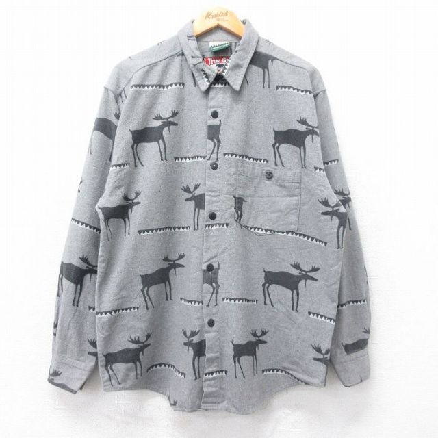 XL★古着 長袖 ヘビー フランネル シャツ メンズ 90年代 90s シカ コットン USA製 グレー他 25oct27 中古 トップス