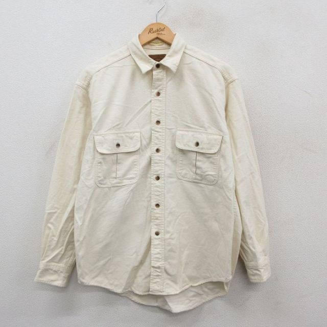 L★古着 セントジョンズベイ 長袖 ヘビー フランネル シャツ メンズ シャモアクロス コットン 生成り 25oct29 中古 トップス