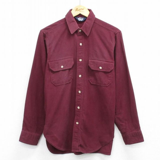 M★古着 ウールリッチ WOOLRICH 長袖 ヘビー フランネル シャツ メンズ 90年代 90s コットン USA製 エンジ 25oct30 中古 トップス
