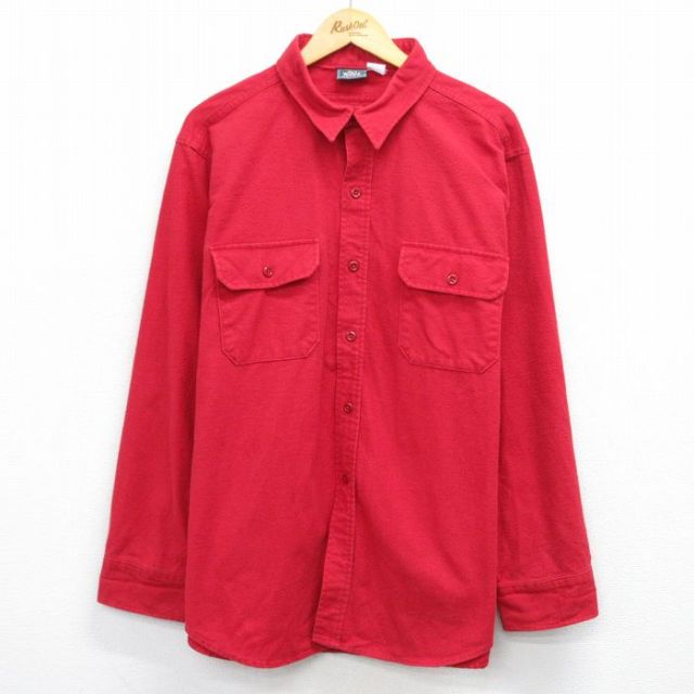 XL★古着 ウールリッチ WOOLRICH 長袖 ヘビー フランネル シャツ メンズ 90年代 90s 大きいサイズ USA製 赤 レッド 25oct30 中古 トップス
