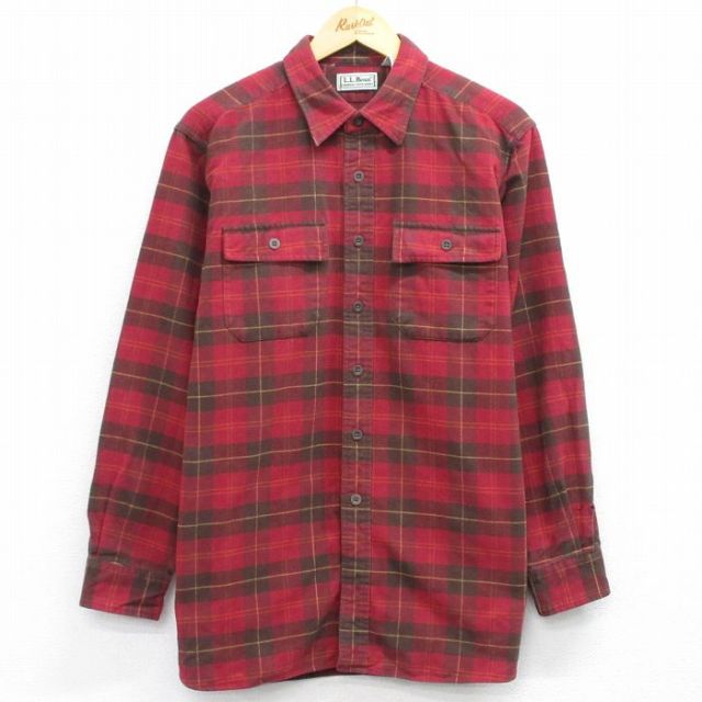 【50%OFF】エルエルビーン 90s 長袖フランネルシャツ シャモアクロス バーガンディチェック XL | 古着