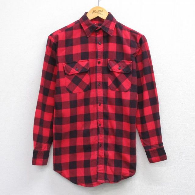 S★古着 ディッキーズ Dickies 長袖 フランネル シャツ メンズ 80年代 80s 赤他 レッド バッファロー チェック 25oct30 中古 トップス