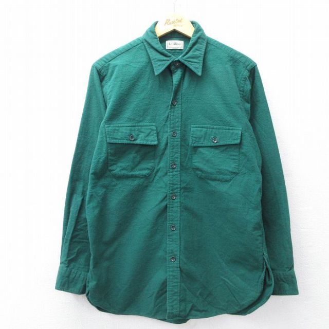 L★古着 エルエルビーン LLBEAN 長袖 ヘビー フランネル シャツ メンズ 80年代 80s コットン 緑 グリーン 25oct31 中古 トップス