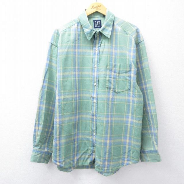 【20%OFF】XL★古着 ギャップ GAP 長袖 フランネル シャツ メンズ 90年代 90s コットン 緑他 グリーン チェック 25oct31 中古 トップス