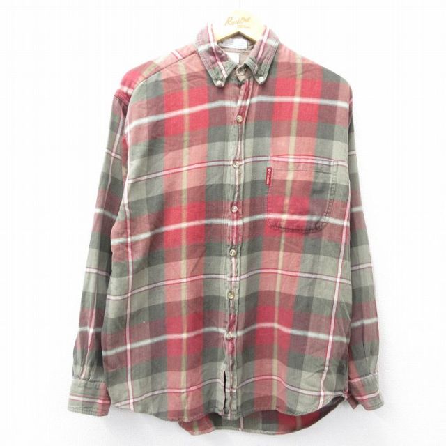 L★古着 コロンビア COLUMBIA 長袖 フランネル シャツ メンズ 90年代 90s ボタンダウン 赤他 レッド チェック 25oct31 中古 トップス